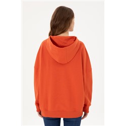 Kadın Kiremit Kapüşonlu Basic Sweatshirt