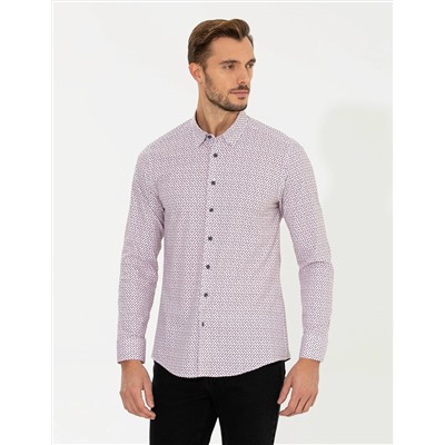 Bordo Slim Fit Uzun Kollu Gömlek