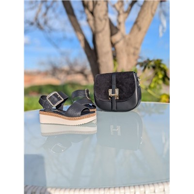 КОМБО испанские босоножки S44AC+итальянская сумка AB.ZAPATOS PELLE · 2704 Negro АКЦИЯ