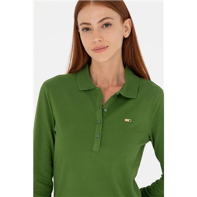 Kadın Yeşil Basic Polo Yaka Sweatshirt