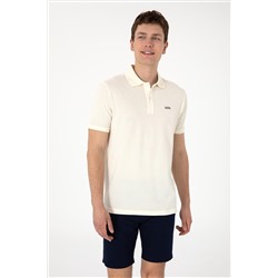 Erkek Regular Fit Polo Yaka Krem Basic Tişört