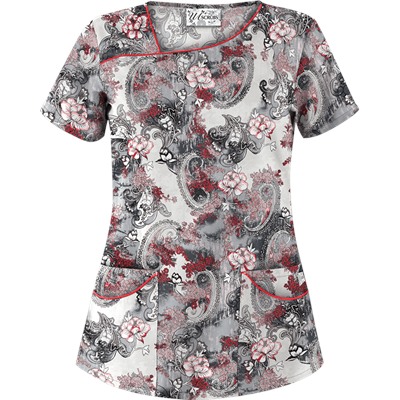 UA Vintage Paisley Poppy Asymmetrical Scrub Top