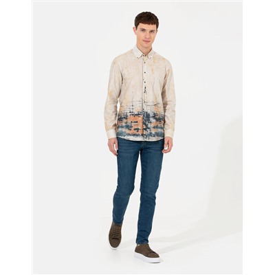 Bej Slim Fit Uzun Kollu Gömlek