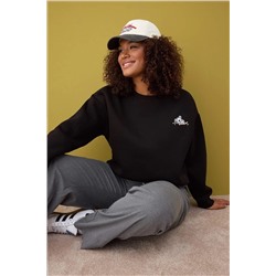 Siyah Animal Nakışlı Regular Kalın İçi Polarlı Örme Büyük Beden Sweatshirt TBBAW26AO00006