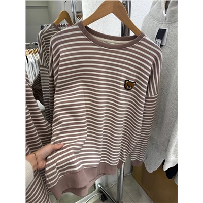 ТОПОВЫЕ СВИТШОТЫ В ПОЛОСКУ , В ТКАНИ ЛАКОСТА PREMIUM KOREAN LACOSTE нашивка медведь