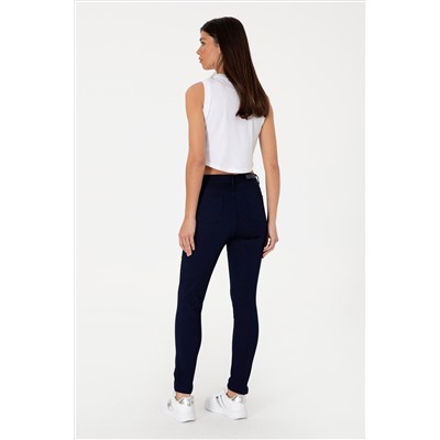 Kadın Lacivert Kanvas Toothpick Fit Pantolon