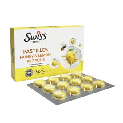 Swiss PASTILLES Пастилки для рассасывания с медом, лимоном и прополисом
