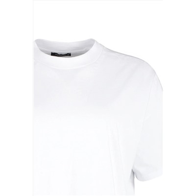 Beyaz Yaka Ribanalı Geniş Kalıp Basic %100 Pamuk Örme T-shirt TBBSS23BF00017