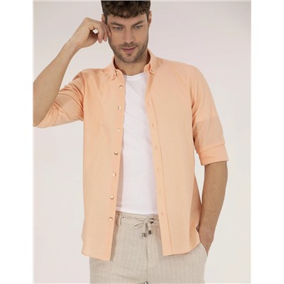 Turuncu Slim Fit Uzun Kollu Gömlek