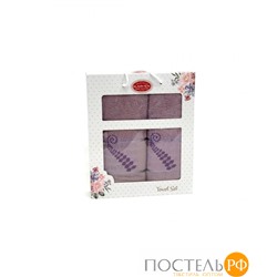 Набор полотенец Карвен "KIVRIMLI YAPRAK"махра 50*90/70*140 HS 1622 v8 св.лиловый