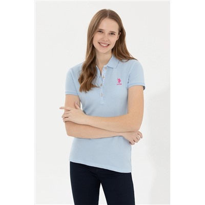 Kadın Açık Mavi Basic Polo Yaka Tişört
