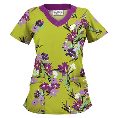 UA Island Bouquet Giddy Green Print Scrub Top