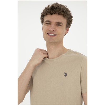 Erkek Regular Fit Bisiklet Yaka Açık Haki Basic Tişört