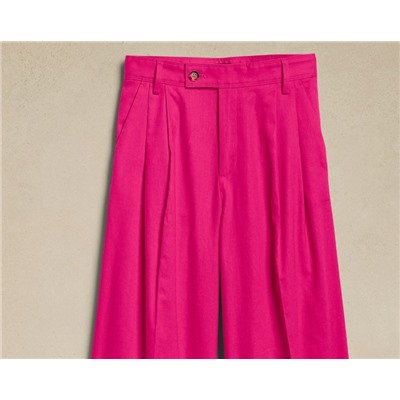 LINEN-BLEND WIDE-LEG PLEATED TROUSER