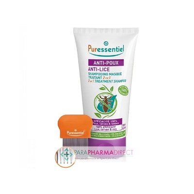 Puressentiel Anti-Poux Shampooing Masque Traitant 2en1 150 ml + Peigne Inclus