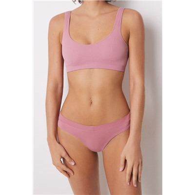 Tanga algodón frunce rosa
