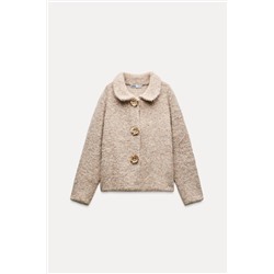 FAUX FUR KNIT JACKET WITH FLOWER BUTTONS