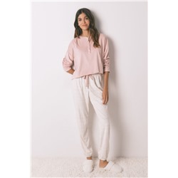 Pijama largo polar suave cenefas rosa