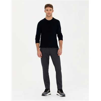 Lacivert Slim Fit Bisiklet Yaka Triko Kazak