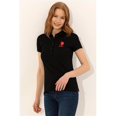 Kadın Siyah Basic Polo Yaka Tişört