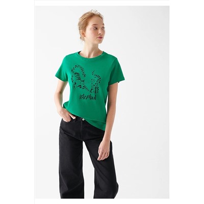 MaviKedi Baskılı Yeşil Tişört Slim Fit / Dar Kesim 1610642-71877
