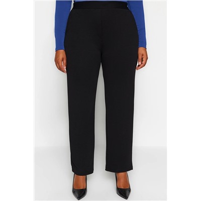Siyah Straight Fit Yüksek Bel Krep Örme Büyük Beden Pantolon TBBAW24AR00008