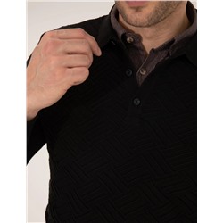 Siyah Slim Fit Polo Yaka Triko Kazak