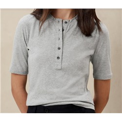 Elbow-Sleeve Cotton Henley