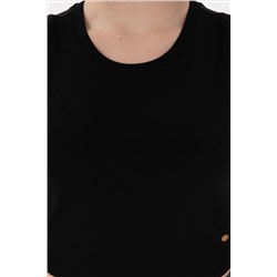 Kadın Siyah Kolsuz Bisiklet Yaka Crop Basic Tişört