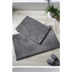 Decomia Home Antrasit Kaymaz Pamuklu Peluş Post İkili Banyo Paspası Banyo Halısı Klozet Takımı (40x60+60x90) PFFY-BANYO