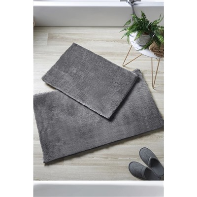 Decomia Home Antrasit Kaymaz Pamuklu Peluş Post İkili Banyo Paspası Banyo Halısı Klozet Takımı (40x60+60x90) PFFY-BANYO