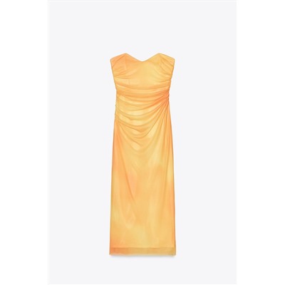 PRINTED TULLE STRAPLESS DRESS