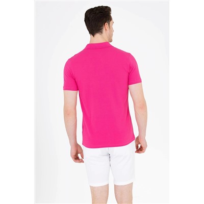 Erkek Fuşya Basic Polo Yaka Tişört