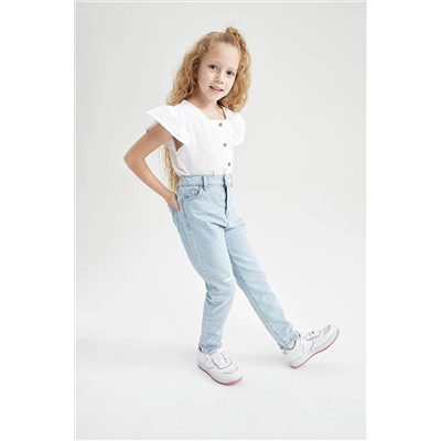 Defacto Kız Çocuk Mom Fit Yırtık Jean Pantolon W5909A622AU