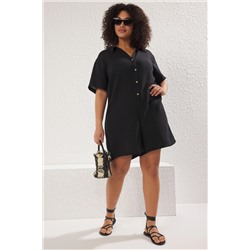 Siyah Regular Fit Müslin Dokuma Kumaş %100 Pamuklu Plaj Giyim Büyük Beden Tulum TBBSS25BG00000