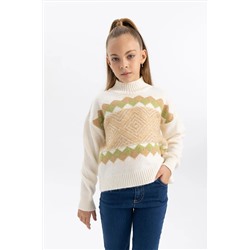 Defacto Kız Çocuk Crop Yarım Balıkçı Yaka Kazak B1604A823WN