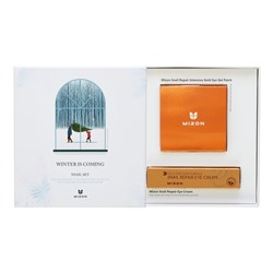 MIZON WINTER IS COMING SNAIL SET Набор:Крем для кожи вокруг глаз с экстрактом улитки, Патчи под глаза гидрогелевые с муцином улитки 15мл+60шт
