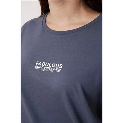 Antrasit Oversize Fit %100 Pamuk Ön ve Arka Baskılı Örme Büyük Beden T-Shirt TBBSS25BF00002
