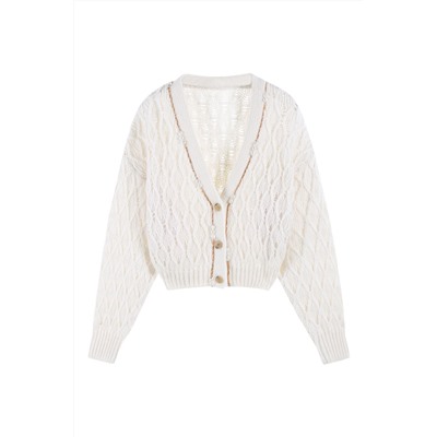Cárdigan de lana, mohair y alpaca Blanco