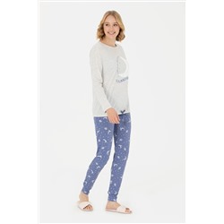 Kadın Gri Melanj Pijama Takımı