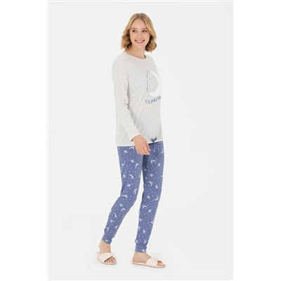 Kadın Gri Melanj Pijama Takımı