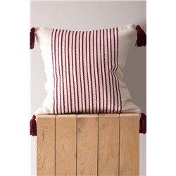 Ronnet %100 Pamuk Kırlent Kılıfı - Bej/Kırmızı - 45x45 cm