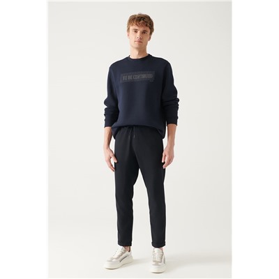 Lacivert Bisiklet Yaka 3 İplik İçi Polarlı Baskılı Regular Fit Standart Kesim Sweatshirt