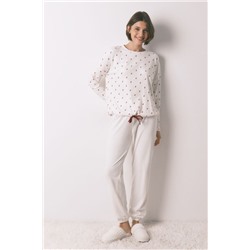 Pijama largo terciopelo blanco flores