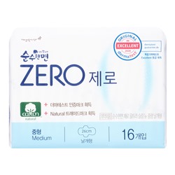 SOONSOOHANMYEON ZERO Sanitary Pаds, Medium Хлопковые женские гигиенические прокладки, размер M 16шт