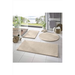 Sarar 3'lü Banyo Paspası Halısı Peluş Halı Klozet Takımı Bej 50x90-50x60--50x50(YUVARLAK) SARARPAS2121XL