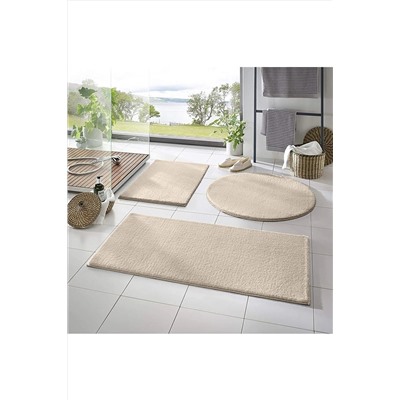 Sarar 3'lü Banyo Paspası Halısı Peluş Halı Klozet Takımı Bej 50x90-50x60--50x50(YUVARLAK) SARARPAS2121XL