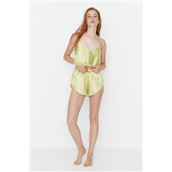TRENDYOLMİLLA Sarı Dantel Detaylı Crop Saten Dokuma Pijama Takımı THMSS22PT0264