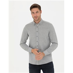 Gri Slim Fit Uzun Kollu Gömlek