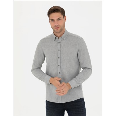 Gri Slim Fit Uzun Kollu Gömlek
